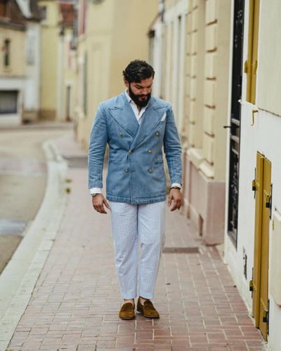 Navy Blue Blazer with White Pants Part 2 - Tailor & Barber