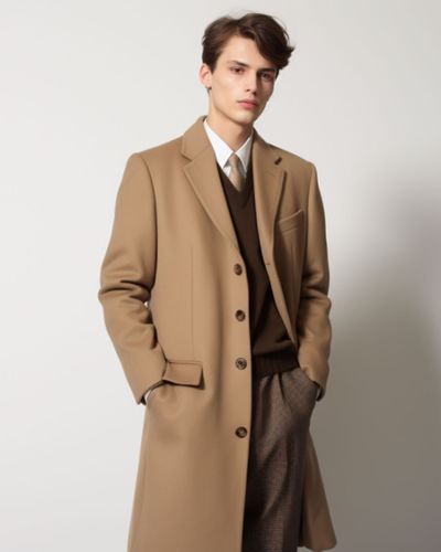 Alpaca Brown Long Coat with Wool Trousers