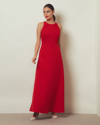 Intense Red Halter Long Dress Party Wear