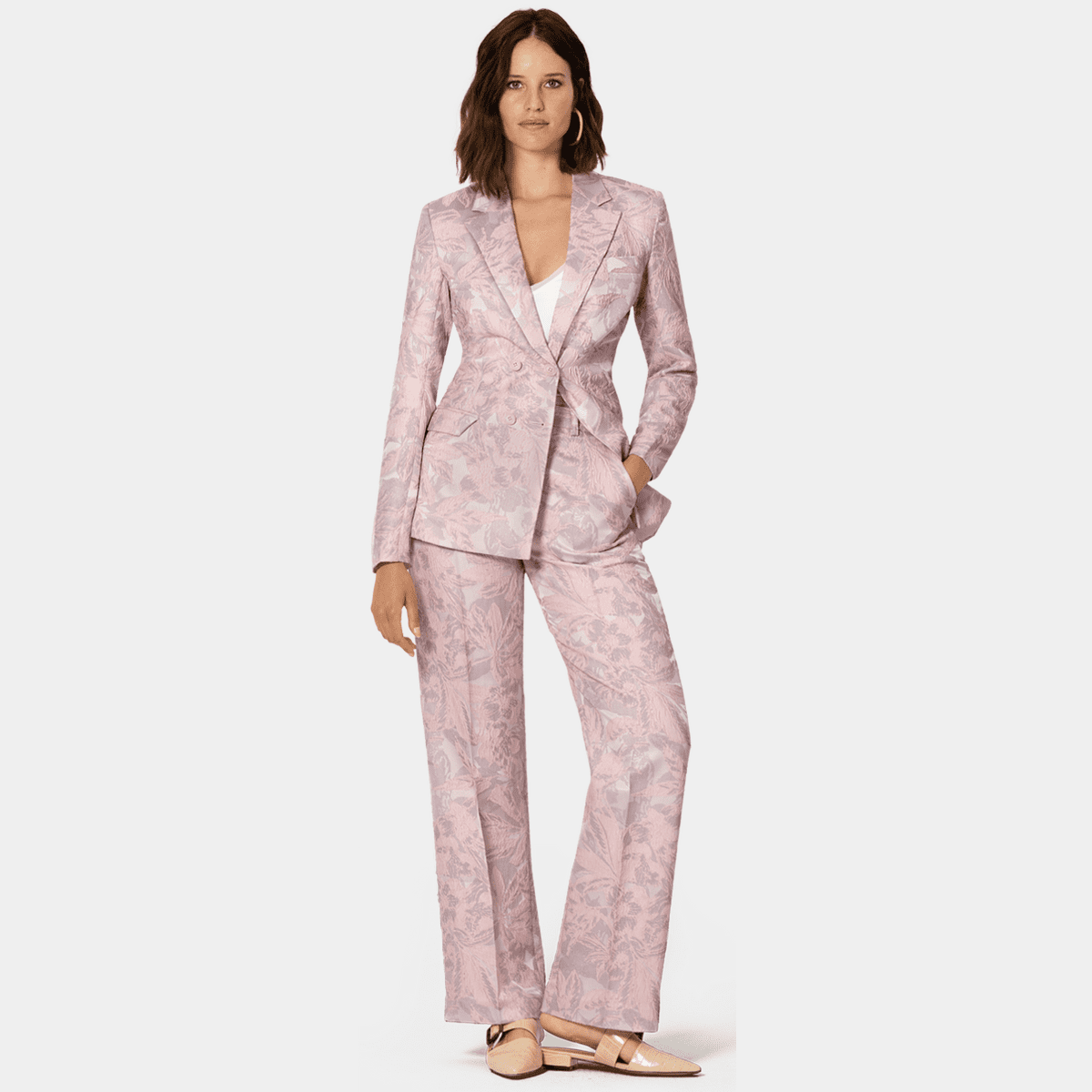 Elegant short jacket wide-leg pants suit